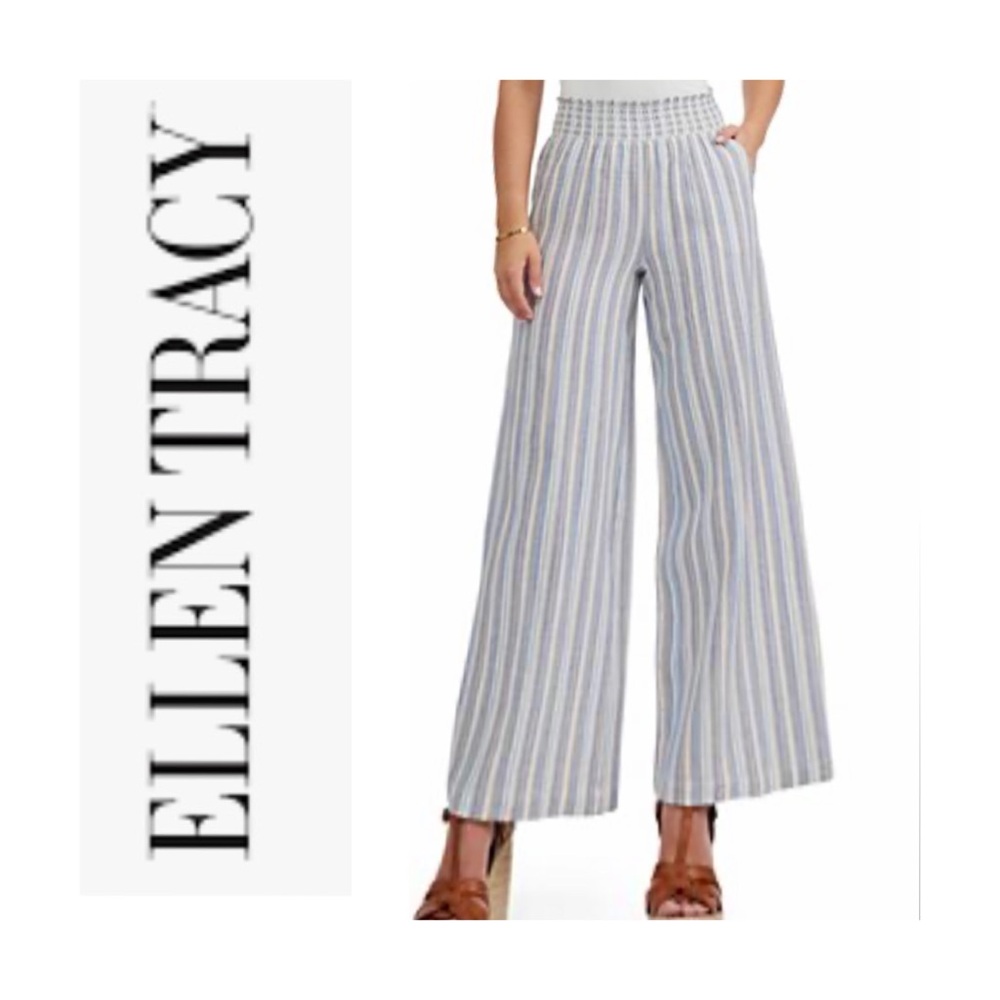 NEW Ellen Tracy Linen Blend Wide Leg Pant